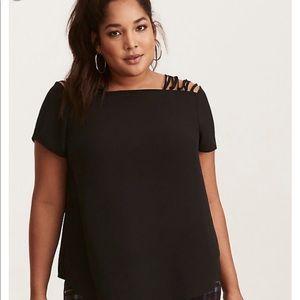 Torrid- Georgette Cage Shoulder Black blouse